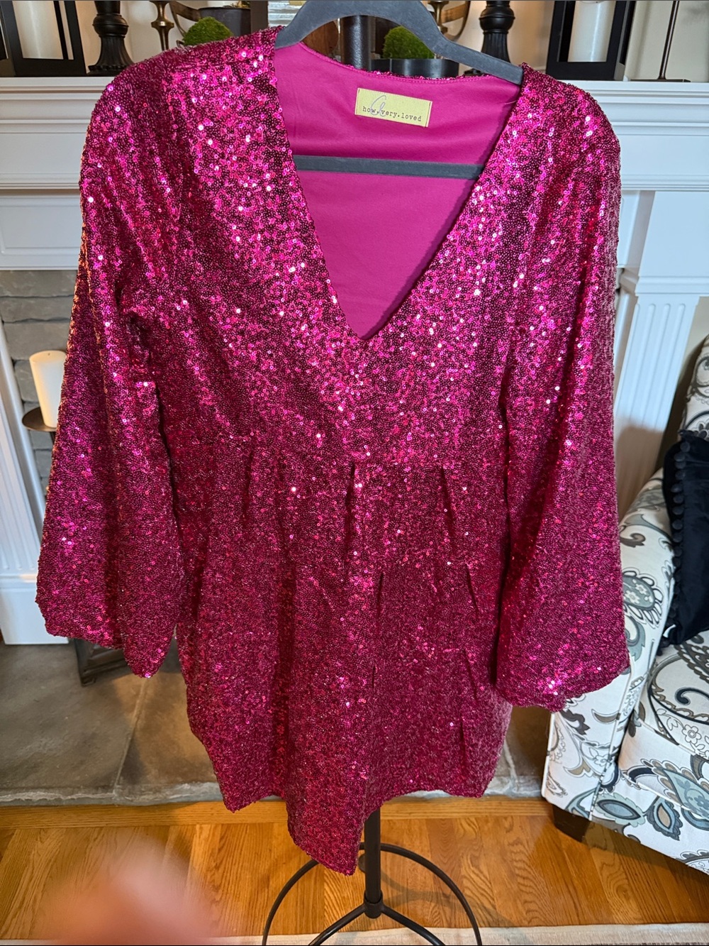 Betsey Johnson Hot Pink Sequin V-Neck Tunic